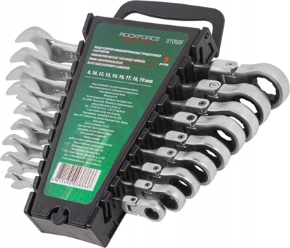 Attēls no Rockforce Zestaw kluczy pasko-oczkowych grzechotkowych z przegubem, 9el.