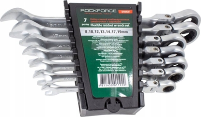 Attēls no Rockforce Zestaw kluczy plasko-oczkwoych z grzechotk przegubowych 7el. (8-19mm)