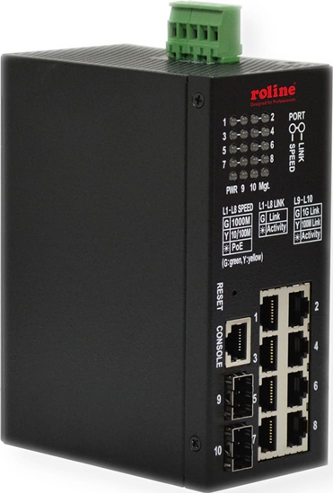 Picture of Roline Gigabit Switch 10-Port, (8x RJ45+2x SFP) Layer2 PoE+ Smart Managed