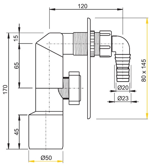 Picture of Syfon Alca plast podtynkowy DN50 chrom (APS3)