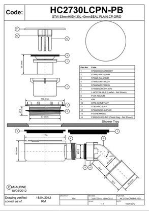 Attēls no Syfon McAlpine Syfon brodzikowy z pokryw 90mm chrom (HC2730LCPN-PB)