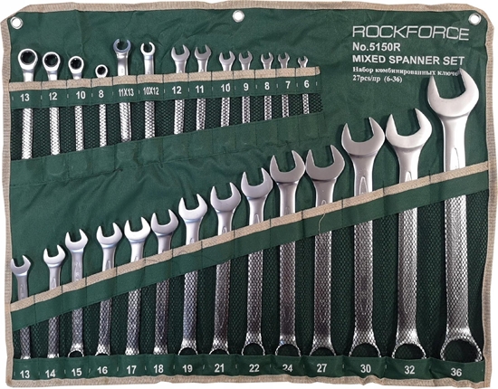 Picture of Sourcing ROCKFORCE COMBINATION WRENCH, set, 27 pcs. (6-36mm) INCLUDING 4 WITH RATCHET