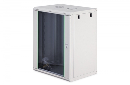 Изображение Szafa sieciowa wiszca Dynamic 19 16U rack 600x450, drzwi szyba, szary, niezoona, 60kg