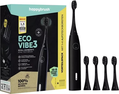 Attēls no Szczoteczka Happybrush ECO* VIBE 3 Starterkit All Black+ 4 Refills elektryczna