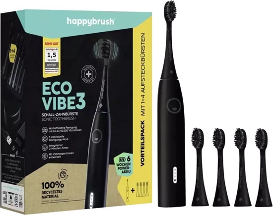 Picture of Szczoteczka Happybrush ECO* VIBE 3 Starterkit All Black+ 4 Refills elektryczna