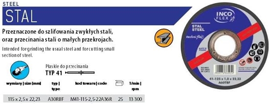 Picture of Techniflex Tarcza do cicia metalu 115 x 2,5 x 22,2mm (IFM41-115-2.5-22A36R)