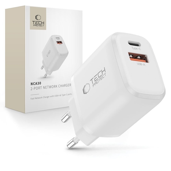 Picture of Tech-Protect Tech-Protect NCA30 PD 30W QC3.0 USB-A / USB-C Wall Charger - White
