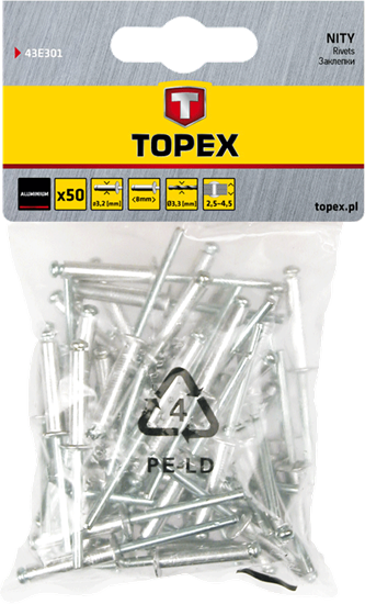 Picture of Topex Nity aluminiowe 3,2x10mm 50szt. - 43E302