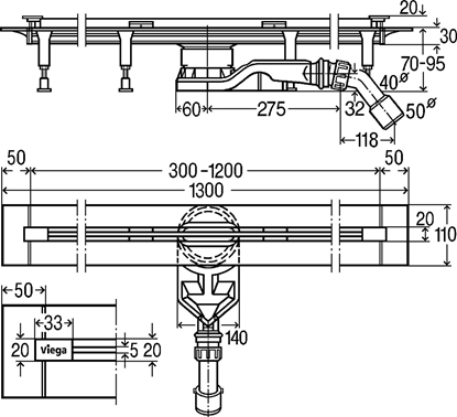Attēls no Viega Odpyw liniowy bez rusztu Advantix Vario 120cm (721671)