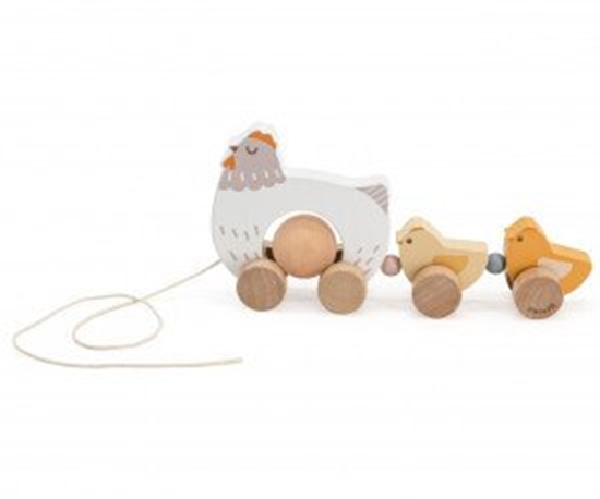 Изображение Viga Toys Drewniana zabawka do cignicia  kura z kurczaczkami 44285