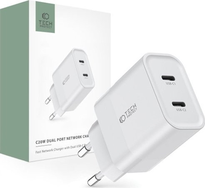 Attēls no Zasilacz do laptopa Tech-Protect TECH-PROTECT C20W 2-PORT NETWORK CHARGER PD20W WHITE