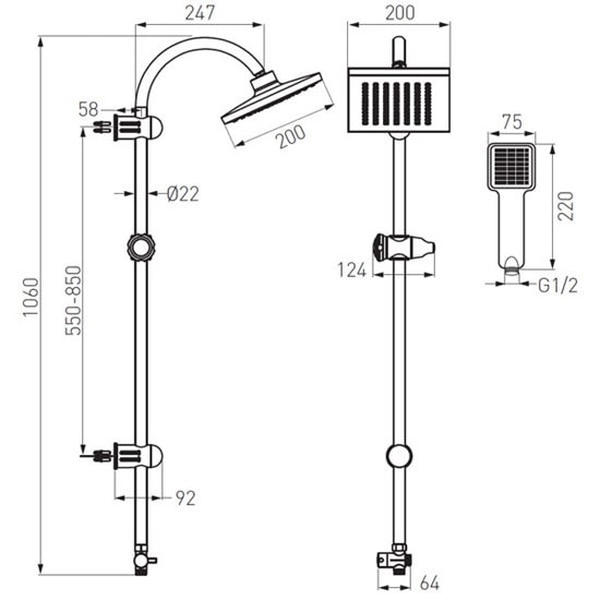 Picture of Zestaw prysznicowy Ferro Squerto z deszczownic chrom (NP22)