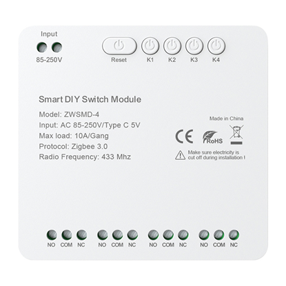 Изображение 4-kanaowy modu przecznika ZigBee ze stykiem beznapiciowym DC 32V Avatto ZWSMMD-4-250V