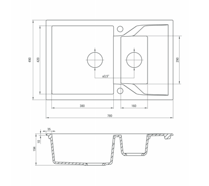 Изображение Zlewozmywak Deante  1,5-komorowy Andante z ociekaczem 78x49cm grafit (ZQN 2513)