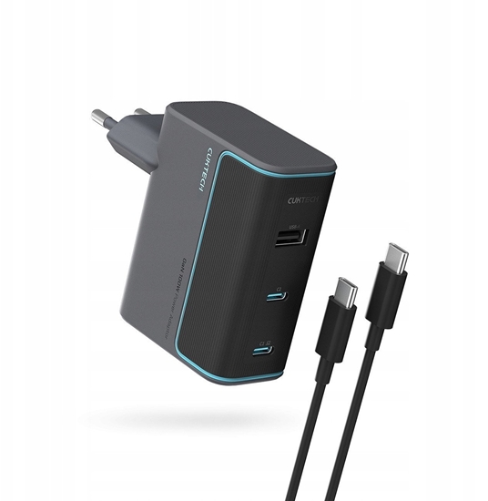 Изображение adowarka sieciowa Cuktech CUKAD1003EUG GaN 100W 2 x USB-C 1 x USB-A z kablem USB-C -szara