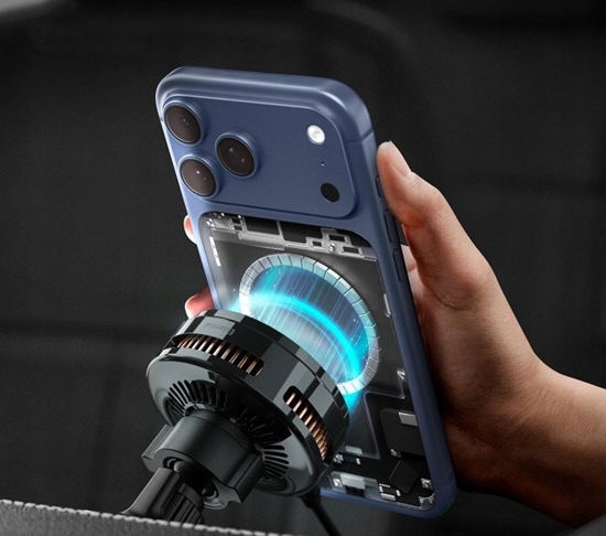 Изображение adowarka Spigen ESSENTIAL EV25MFAQ Qi2.2 PELTER MAGNETIC MAGSAFE VENT CAR MOUNT WIRELESS CHARGER BLACK