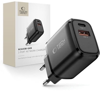 Picture of adowarka Tech-Protect adowarka sieciowa NCA45W-GAN USB-A, USB-C Network Charger PD 45W / QC3.0 Black
