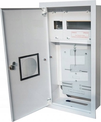 Attēls no Alfako Rozdzielnia podtynkowa metalowa 1 X TL 3F na licznik elektroniczny + 11 zabezpiecze zamek okienko RAL 9003A-RW12E