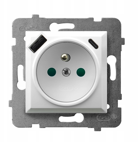 Picture of ARIA Gniazdo pojedyncze z uziemieniem z przesonami torów prdowych, z adowark USB A+C biay GP-1UZPUSBAC/m/00