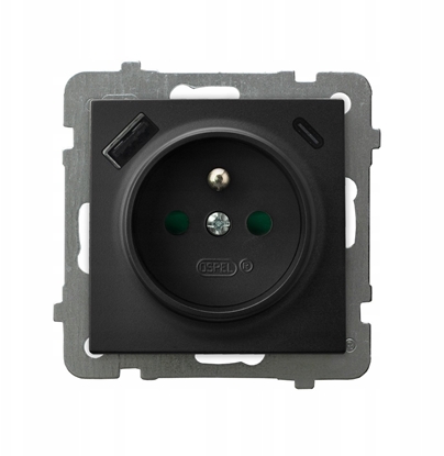 Picture of AS Gniazdo pojedyncze z uziemieniem z przesonami torów prdowych, z adowark USB A+C czarny metalik GP-1GZPUSBAC/m/33