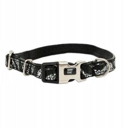 Picture of Barry King Obroa dla psa, Equilibre, Czarny wzór w zebr, skórzana niklowana, M 16mm/30-50cm