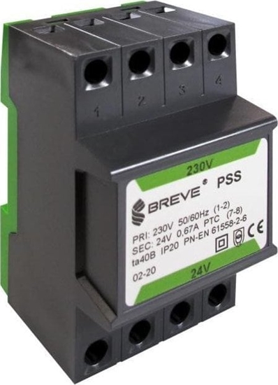 Изображение BREVE Transformator 1-fazowy moduowy PSS 10VA 230V/24V /na szyn/ 16024-0251