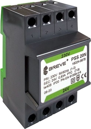 Изображение BREVE Transformator 1-fazowy moduowy PSS 20N 20VA 230/24V /na szyn/ 16024-9878