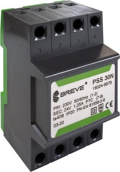 Изображение BREVE Transformator 1-fazowy moduowy PSS 30N 30VA 230/12V /na szyn/ 16012-9891