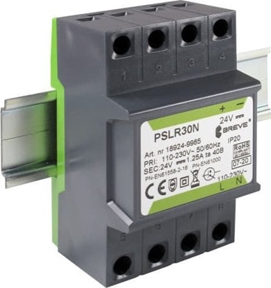 Изображение BREVE Zasilacz impulsowy PSLR 30 230VAC/24VDC 1,25A /na szyn TH/ 18924-9985