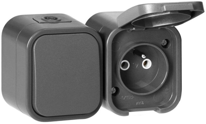 Attēls no cznik n/t jednobiegunowy + Gniazdo pojedyncze 2P+Z B2, IP54, GWN-B2, szary,OR-OE-7807/G