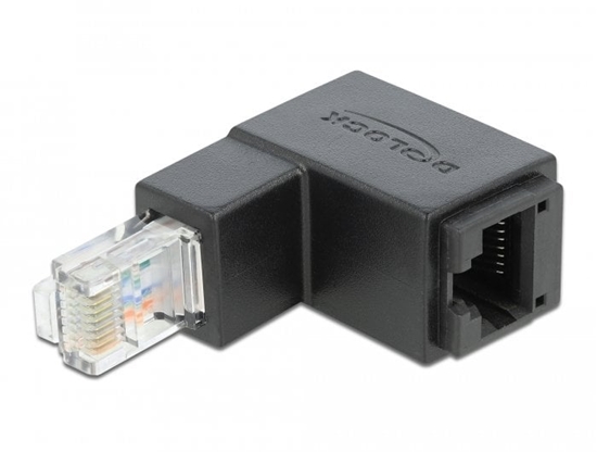 Picture of Delock Adapter RJ45 plug downwards angled to RJ45 jack Cat.6 UTP