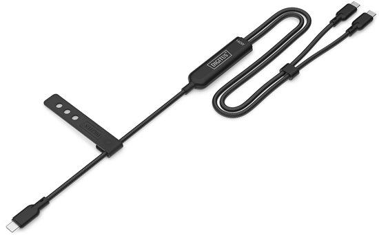Picture of Kabel zasilający 2w1 USB-C - 2x USB-C, USB 2.0 140W PD 3.1, nylonowy, 1,8m czarny 