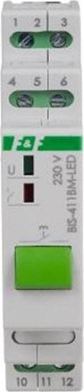 Picture of F&F Przekanik bistabilny z przyciskiem do sterowania rcznego monta na szynie DIN 230V z przeka inrush 160A/20ms BIS-411BM-LED