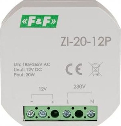 Attēls no F&F Zasilacz impulsowy do puszki 180-264V AC, wyj. 12V DC 1,6A 20W ZI-20-12P