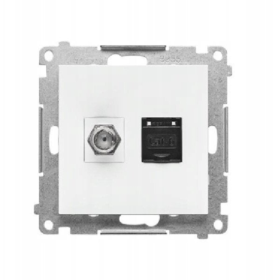 Изображение Kontakt-Simon Gniazdo antenowe typu F i RJ45 55 TASFRJ45.01/111 kat.6 modu biay mat