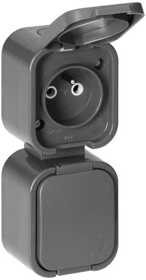 Picture of Gniazdo podwójne n/t 2x2P+Z, bryzgoszczelne z klapk, pionowe B2, IP54, NT-6B2/P, szary,OR-OE-7806/V/G