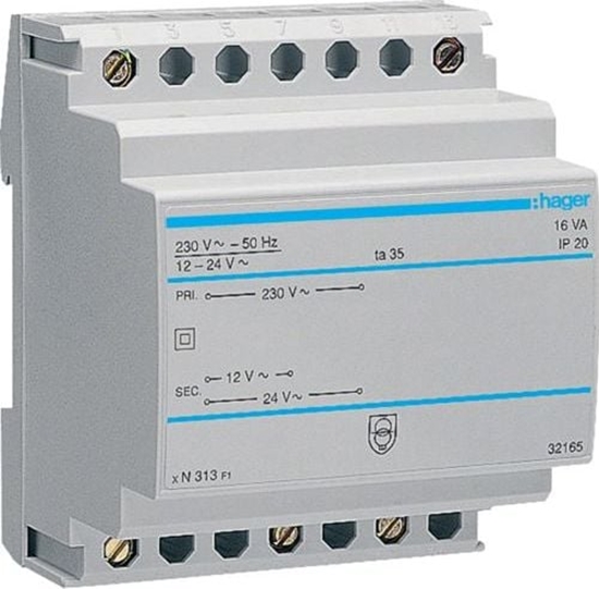Picture of Hager Transformator bezpieczestwa moduowy 230/12- 24V AC 1,33-0,67A (ST313)