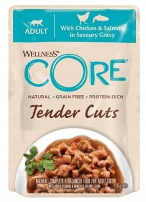 Изображение Happy Cat Core 98% Duo Protein karma mokra dla dorosych kotów kurczak i oso 85g szalka