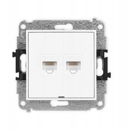 Attēls no ICON Mechanizm gniazda komputerowego podwójnego 2xRJ45, kat. 5e, 8-stykowy, bez pola opisowego biay mat 25IGKBO-2