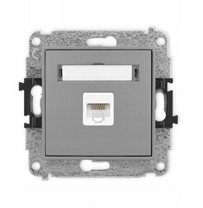 Attēls no ICON Mechanizm gniazda komputerowego pojedynczego 1xRJ45, kat. 5e, 8-stykowy szary mat 27IGK-1