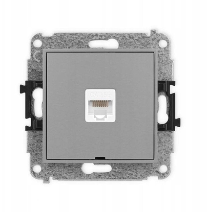 Attēls no ICON Mechanizm gniazda komputerowego pojedynczego 1xRJ45, kat. 5e, 8-stykowy, bez pola opisowego szary mat 27IGKBO-1