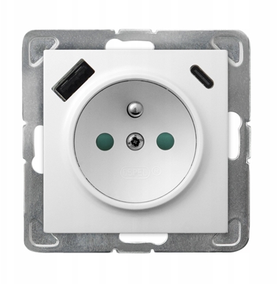 Picture of IMPRESJA Gniazdo pojedyncze z uziemieniem z przesonami torów prdowych, z adowark USB A+C biay GP-1YZPUSBAC/m/00