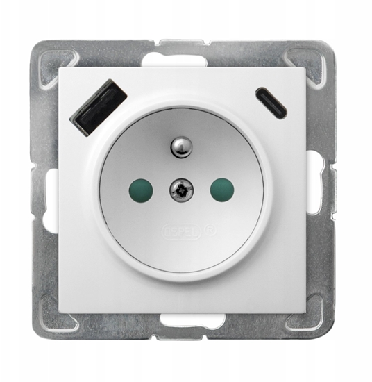 Picture of IMPRESJA Gniazdo pojedyncze z uziemieniem z przesonami torów prdowych, z adowark USB A+C biay GP-1YZPUSBAC/m/00