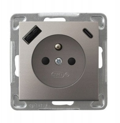 Picture of IMPRESJA Gniazdo pojedyncze z uziemieniem z przesonami torów prdowych, z adowark USB A+C tytan GP-1YZPUSBAC/m/23