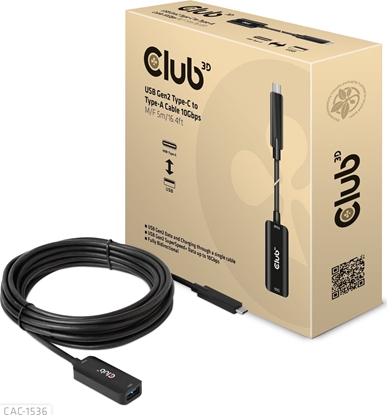 Attēls no Kabel USB Club 3D USB-C - USB-A 5 m Czarny (500708)