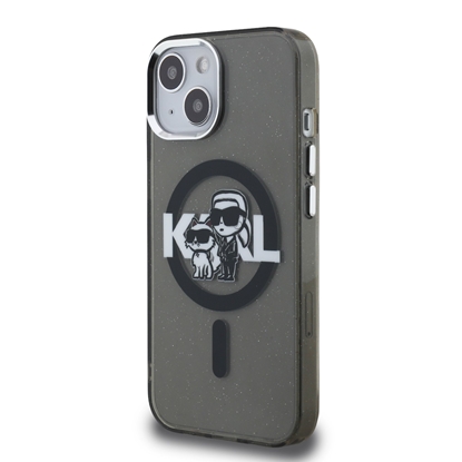 Изображение Karl Lagerfeld IML Glitter Karl and Choupette Sketch MagSafe Case for iPhone 15 / black
