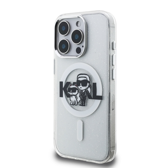 Изображение Karl Lagerfeld IML Glitter Karl and Choupette Sketch MagSafe Case for iPhone 15 Pro Max / Transparent