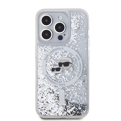 Picture of Karl Lagerfeld Liquid Glitter Karl and Choupette Heads MagSafe Case for iPhone 15 Pro Max / Transparent