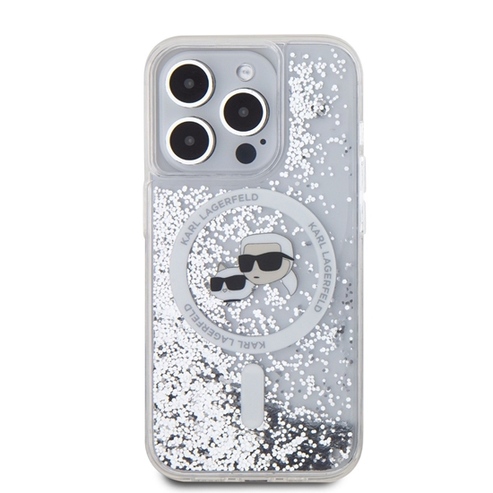 Изображение Karl Lagerfeld Liquid Glitter Karl and Choupette Heads MagSafe Case for iPhone 15 Pro Max / Transparent