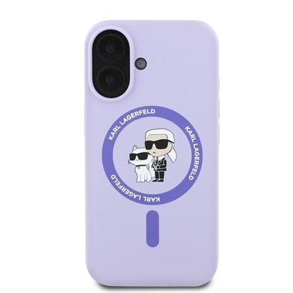 Picture of Karl Lagerfeld Liquid Silicone Karl and Choupette MagSafe Case for iPhone 16 / Purple